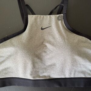 Nike Gray and Black High-Neck Sports Bra